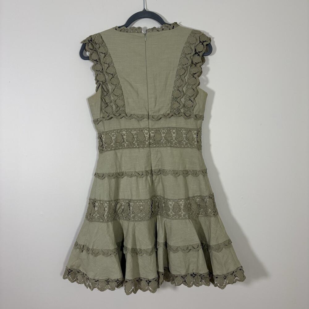 Endless Rose Plunging V-Neck Lace Trim Tiered Mini Dress Sage Green S Boho Fairy - Picture 8 of 13